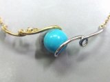 18K / Pt900 ダイヤ入　天然トルコ石　ペンダントネックレス