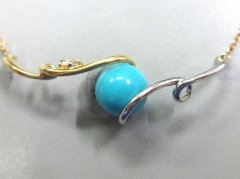 18K / Pt900 ダイヤ入　天然トルコ石　ペンダントネックレス