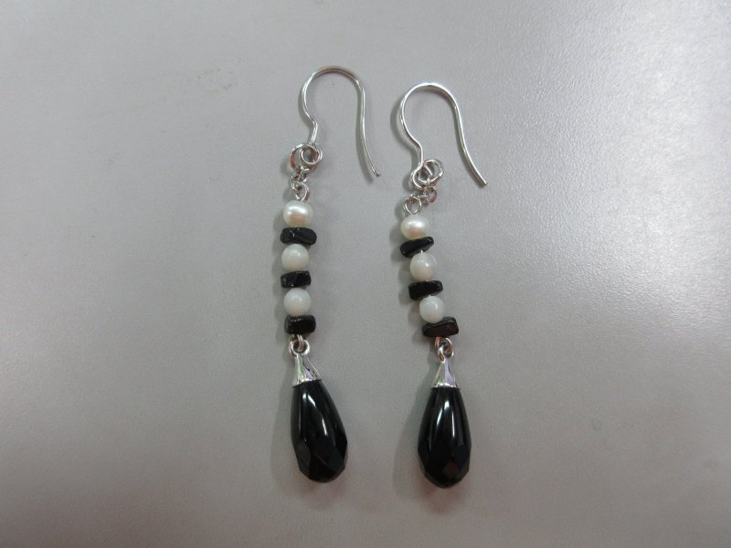 画像3: SV925 パールと黒の天然石のフリンジ ペンダント + ピアスのお得セット! (3)