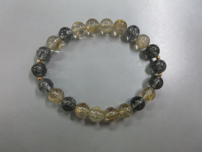 画像2: 18K ルチル&トルマリネイテッドクォーツ 8mm玉ブレスレット 内周約16.5cm (2)