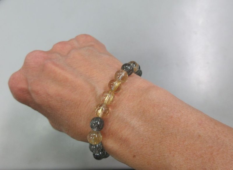 画像3: 18K ルチル&トルマリネイテッドクォーツ 8mm玉ブレスレット 内周約16.5cm (3)