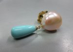 画像1: 特価!! 18K ナチュラルターコイズ & バロックパール  ピンブローチ  (1)