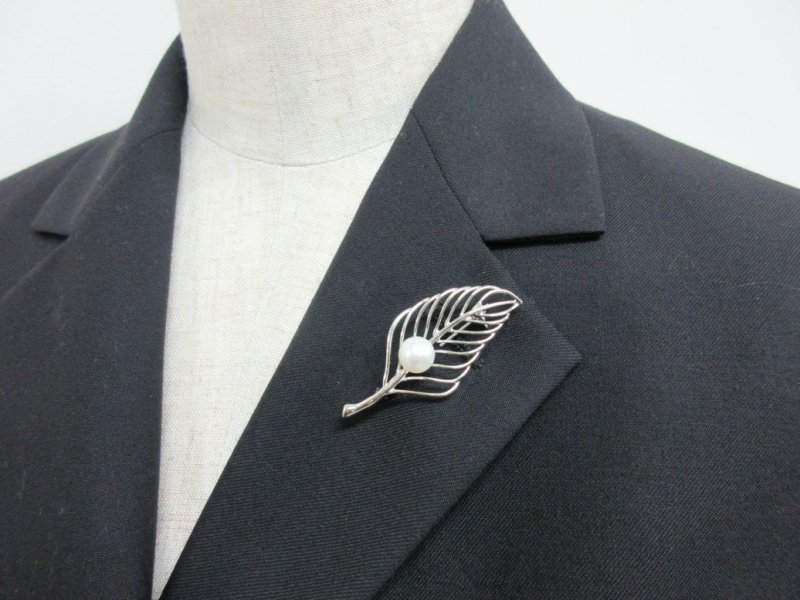 画像3: Sivler と パールの 葉っぱブローチ & 葉っぱイヤリング (3)