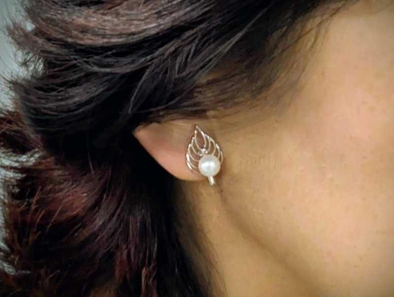 画像5: Sivler と パールの 葉っぱブローチ & 葉っぱイヤリング (5)