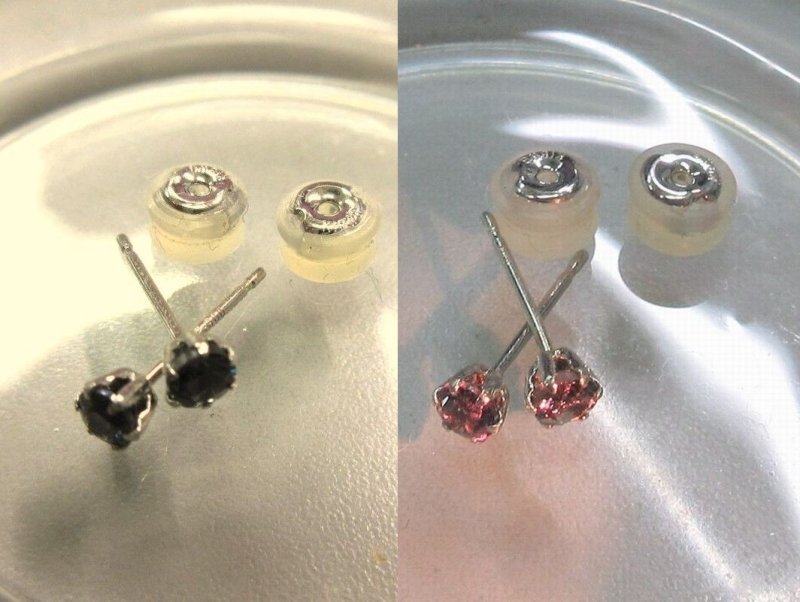 画像1: Pt900／K18WG  カラーチェンジガーネット ピアス (1)