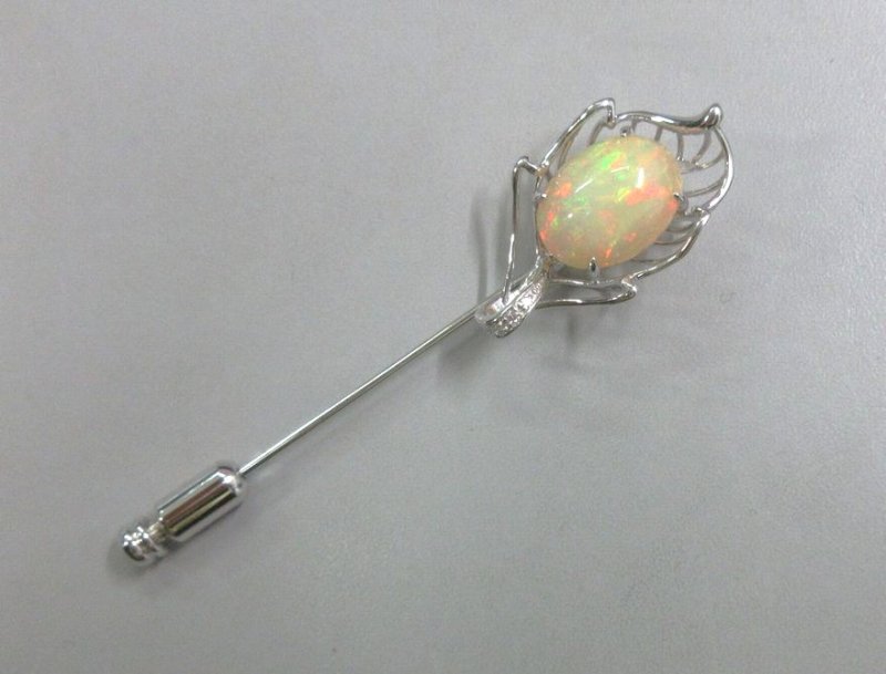 画像1: ★超お得★18K WG オパール  ダイヤ入 ブローチ兼ペンダントヘッド (1)