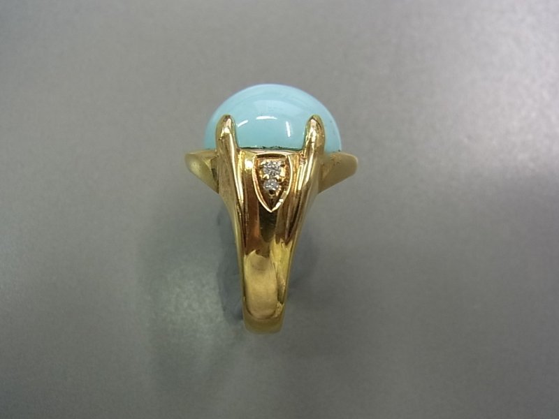 画像3: K18 ナチュラルターコイズ(ヘミスフィア) ダイヤ入 リング サイズ#12(~13) (3)