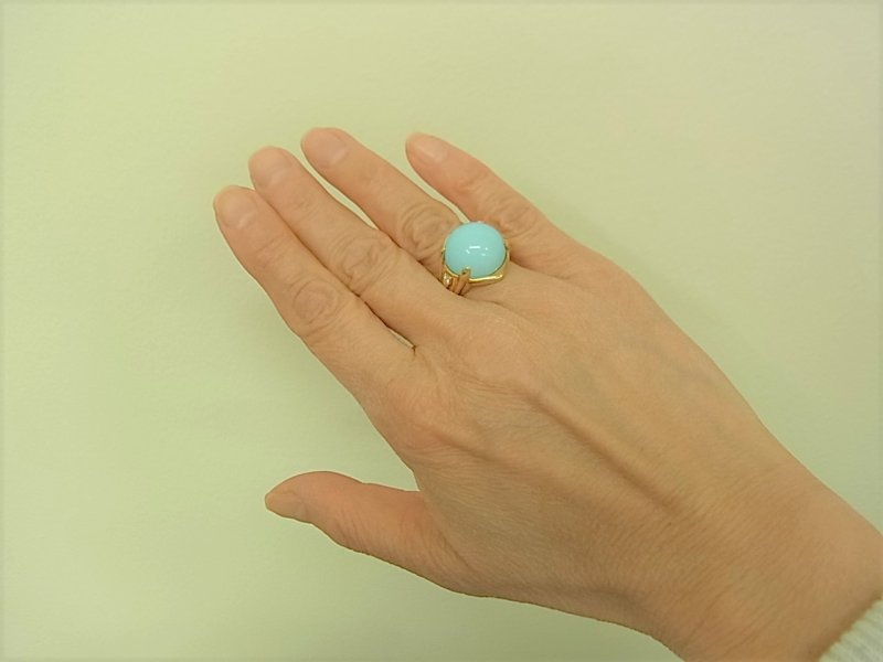 画像5: K18 ナチュラルターコイズ(ヘミスフィア) ダイヤ入 リング サイズ#12(~13) (5)