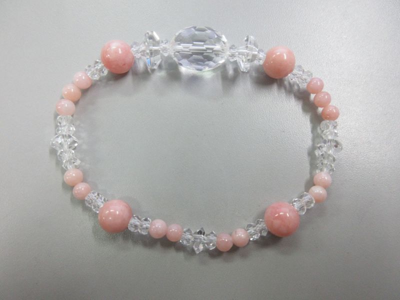 ピンクオパール&水晶ブレスレット (内周16cm)