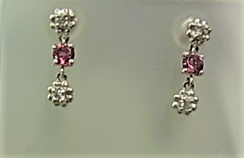 完売18K WG ダイヤ＆ピンクトルマリン ピアス　